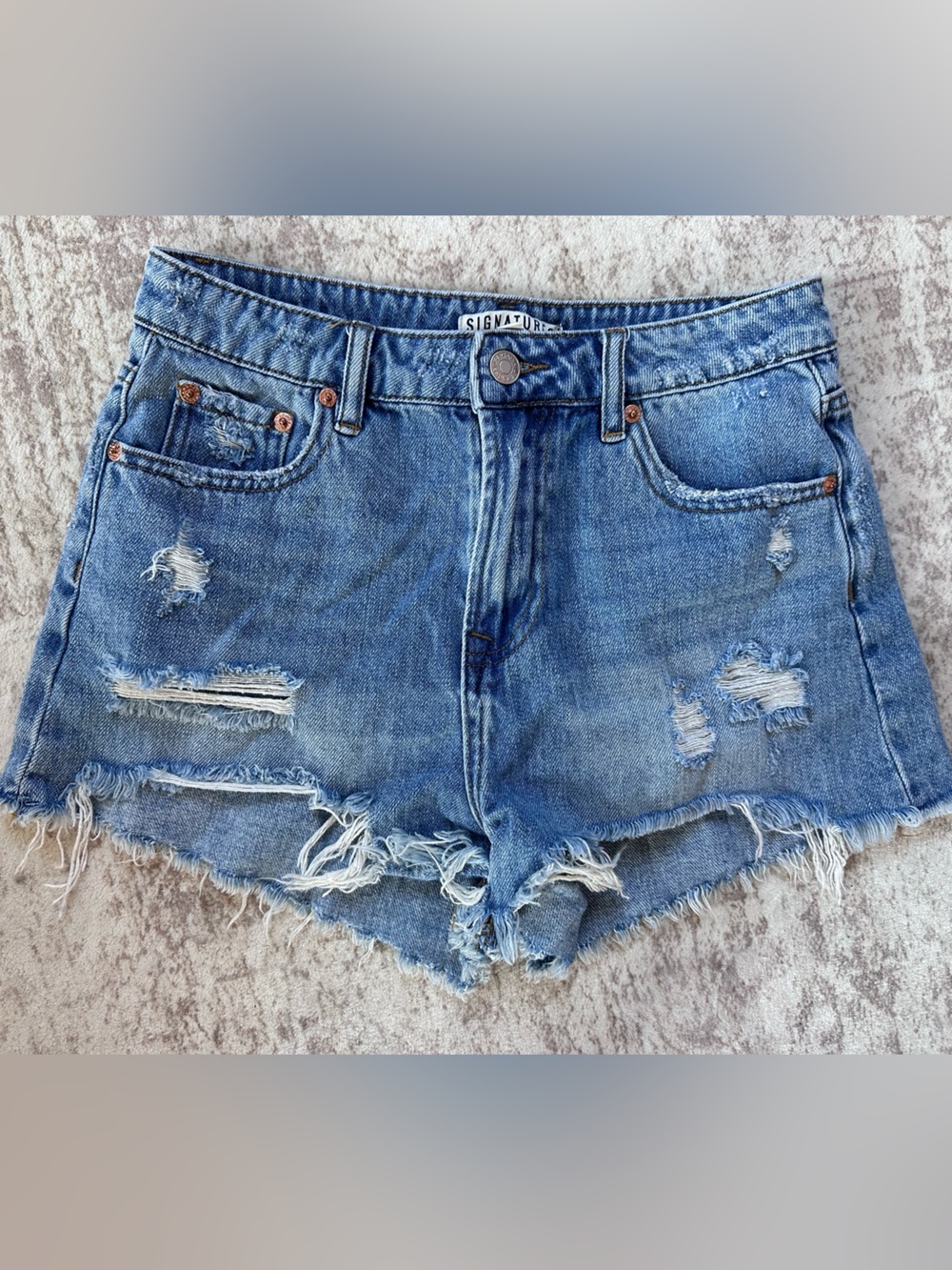 Signature 8 Distressed Blue Women’s Boyfriend Denim Shorts